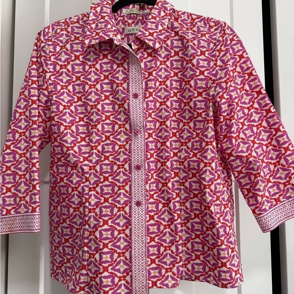 Orvis Pink Patterned Shirt Blouse wrinkle resistant sz 12